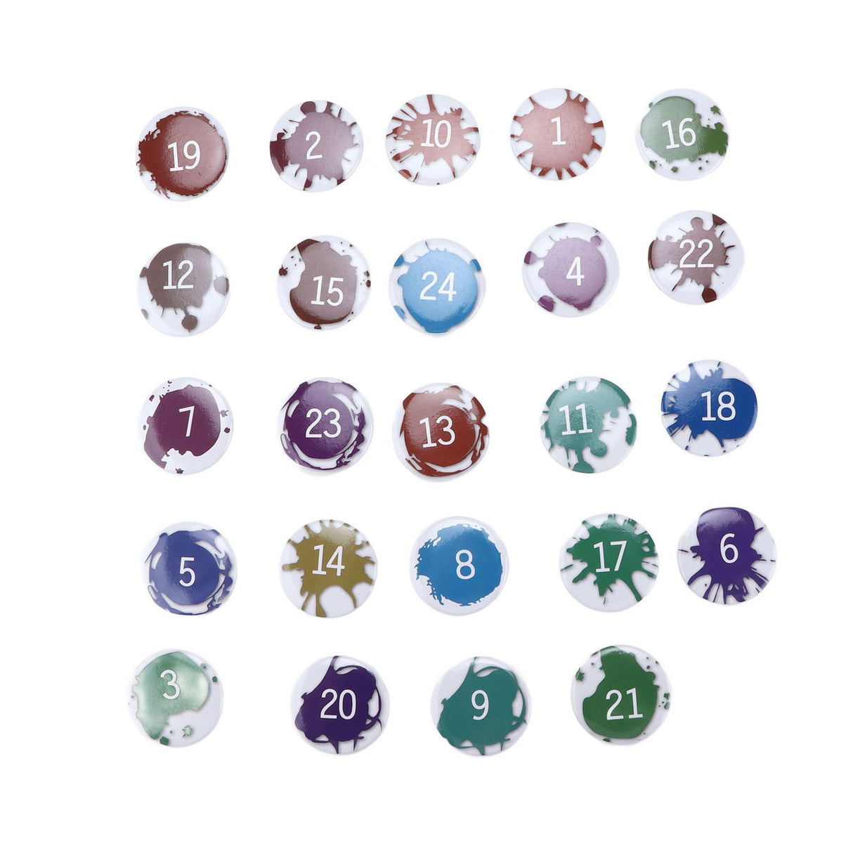 Lucky Number Button Pin Unique Pattern Button Pin Cartoon Advent Calendar Brooch24PCS Paint Graffiti