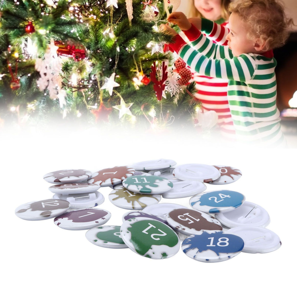 Lucky Number Button Pin Unique Pattern Button Pin Cartoon Advent Calendar Brooch24PCS Paint Graffiti