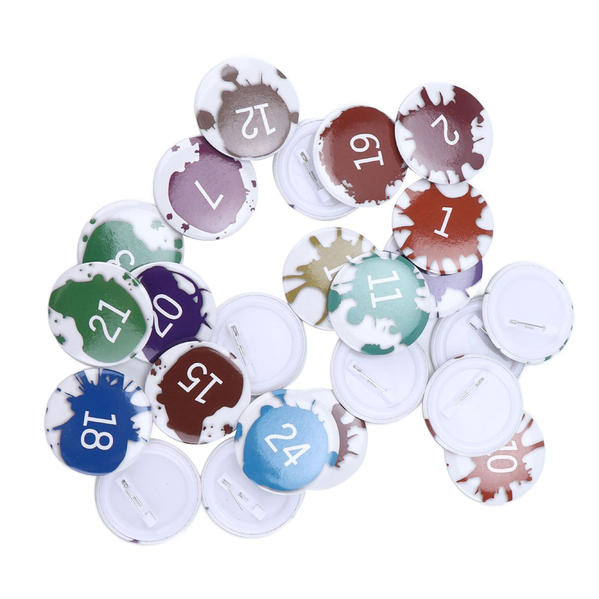 Lucky Number Button Pin Unique Pattern Button Pin Cartoon Advent Calendar Brooch24PCS Paint Graffiti