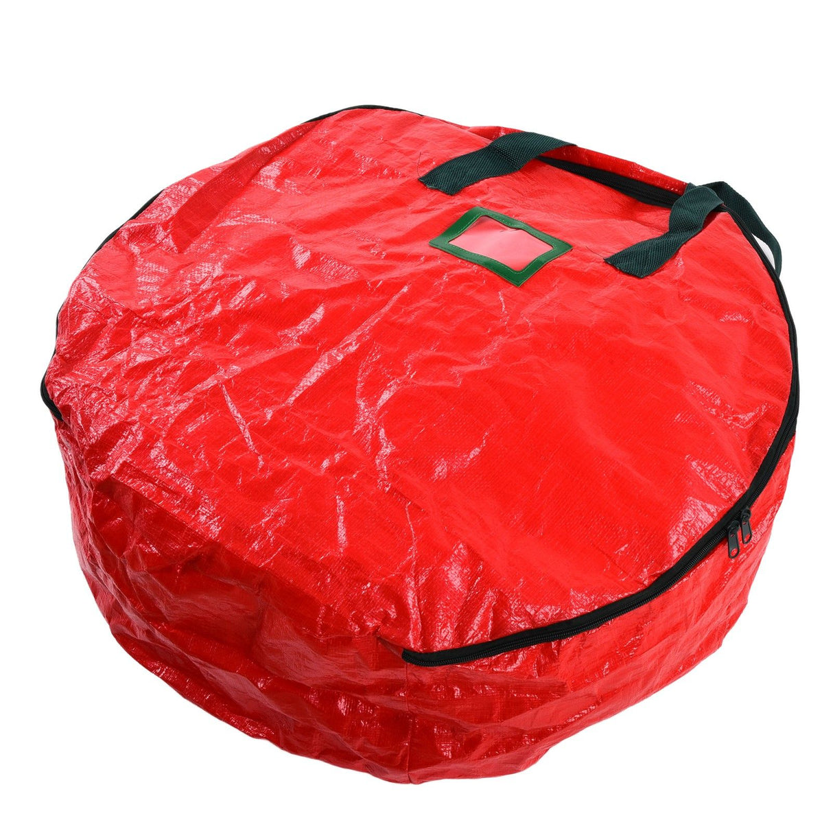 Christmas Wreath Storage Bag PE Woven Fabric Dustproof Round Red Storage Bag for Home Party Office