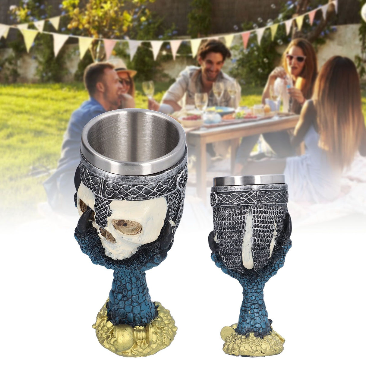 Skull Head Wine Goblet with Stainless Steel Inner Personalized Claw Skull Cup for Home
