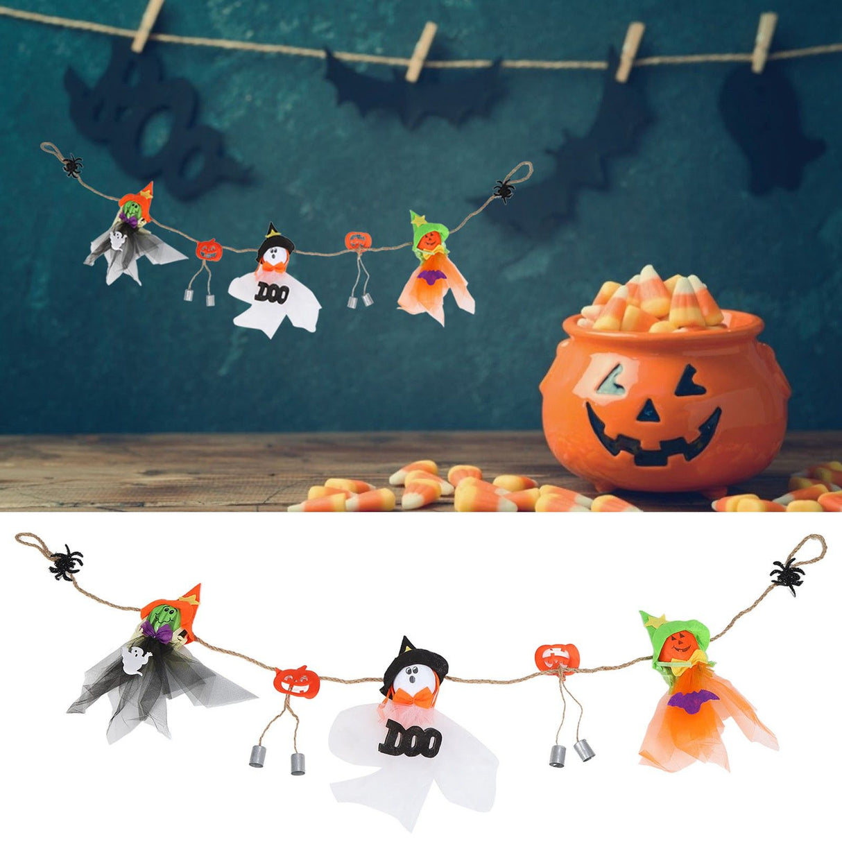Pumpkin Witch Design Hanging Doll Halloween Pendant Ornament for Costume Party Bar DecorWith Jingle Bell