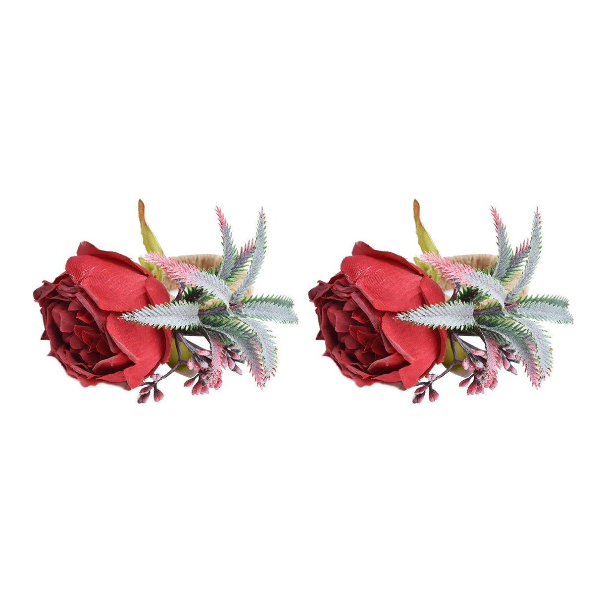 2Pcs Innovative Napkin Buckle Simulation Flower Napkin Ring Holder for Hotel RestaurantWine Red