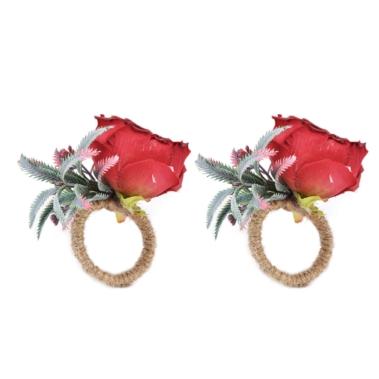 2Pcs Innovative Napkin Buckle Simulation Flower Napkin Ring Holder for Hotel RestaurantWine Red