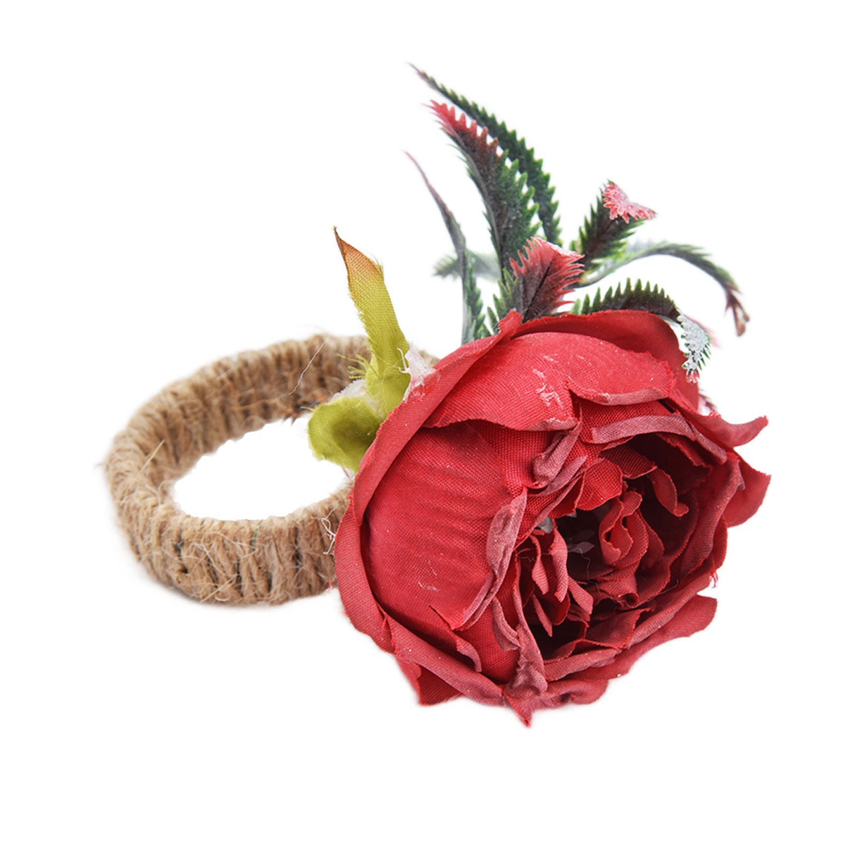 2Pcs Innovative Napkin Buckle Simulation Flower Napkin Ring Holder for Hotel RestaurantWine Red