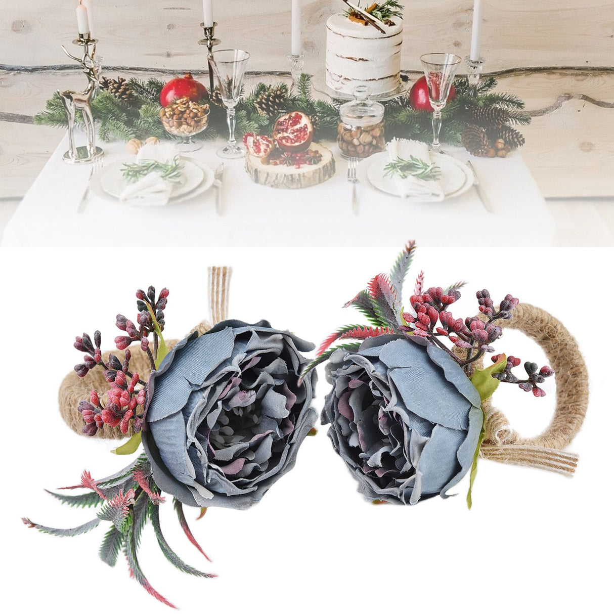 2Pcs Innovative Napkin Buckle Simulation Flower Napkin Ring Holder for Hotel RestaurantBlue