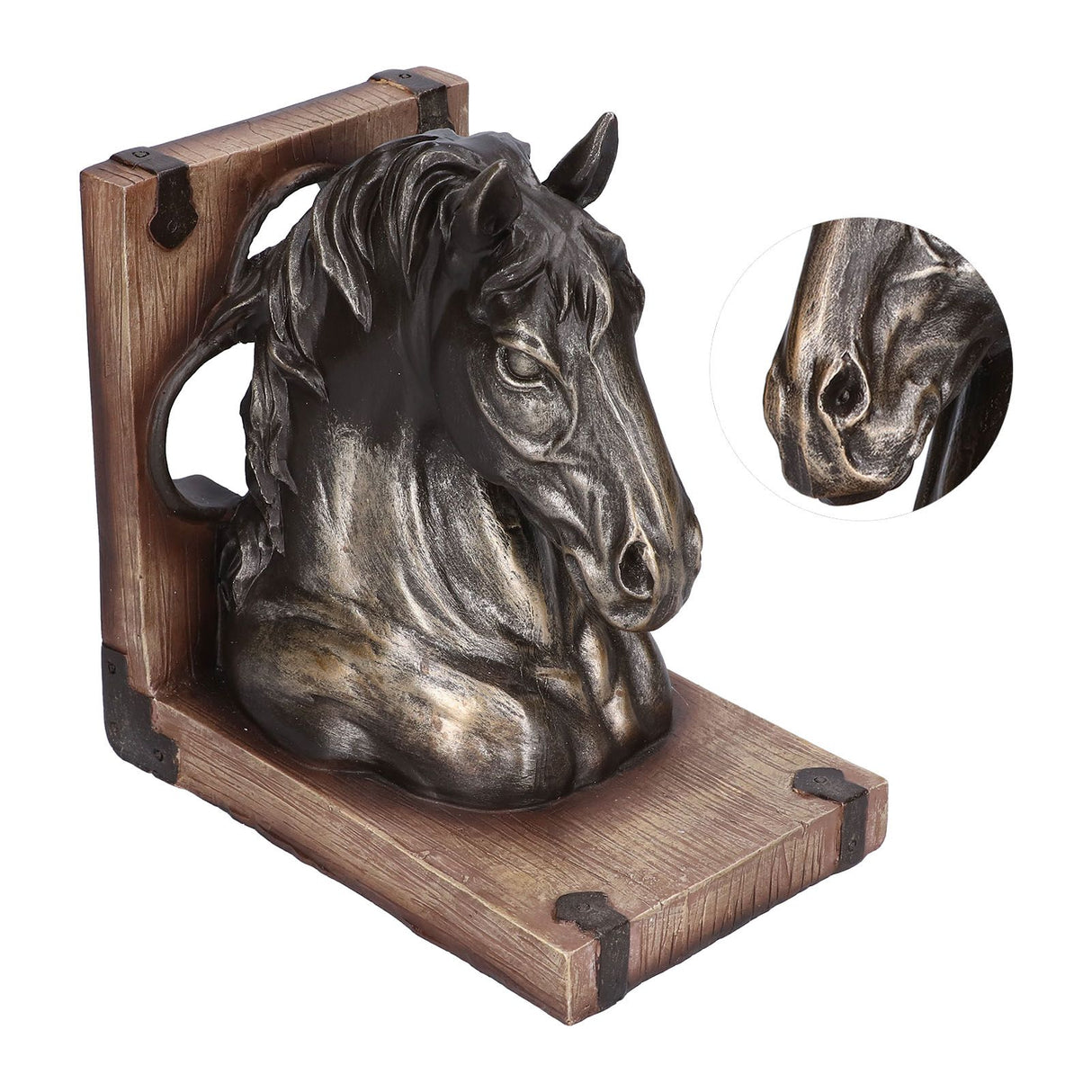 Multifunctional Horse Head Sculpture Resin Horse Bookends for Home Office Living RoomBS20900 Bronze Horse