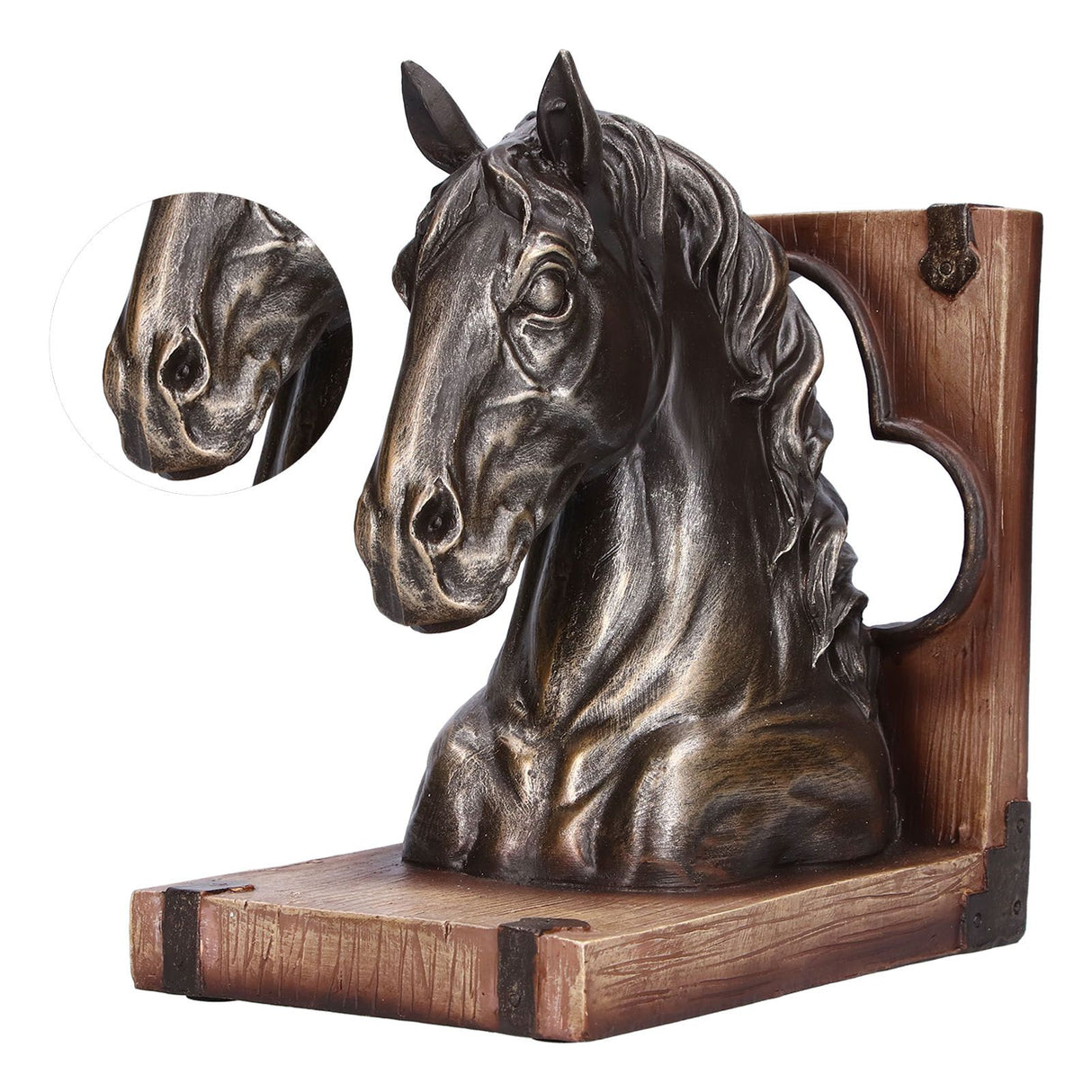 Multifunctional Horse Head Sculpture Resin Horse Bookends for Home Office Living RoomBS20900 Bronze Horse
