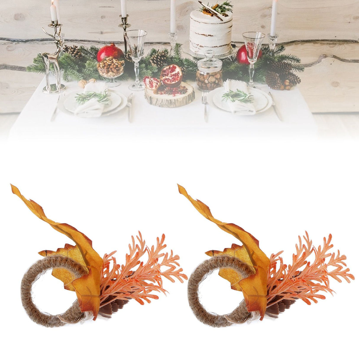 2Pcs Innovative Napkin Ring Decorative Simulation Flower Napkin Holder for Wedding BirthdayMaple Pine Cone