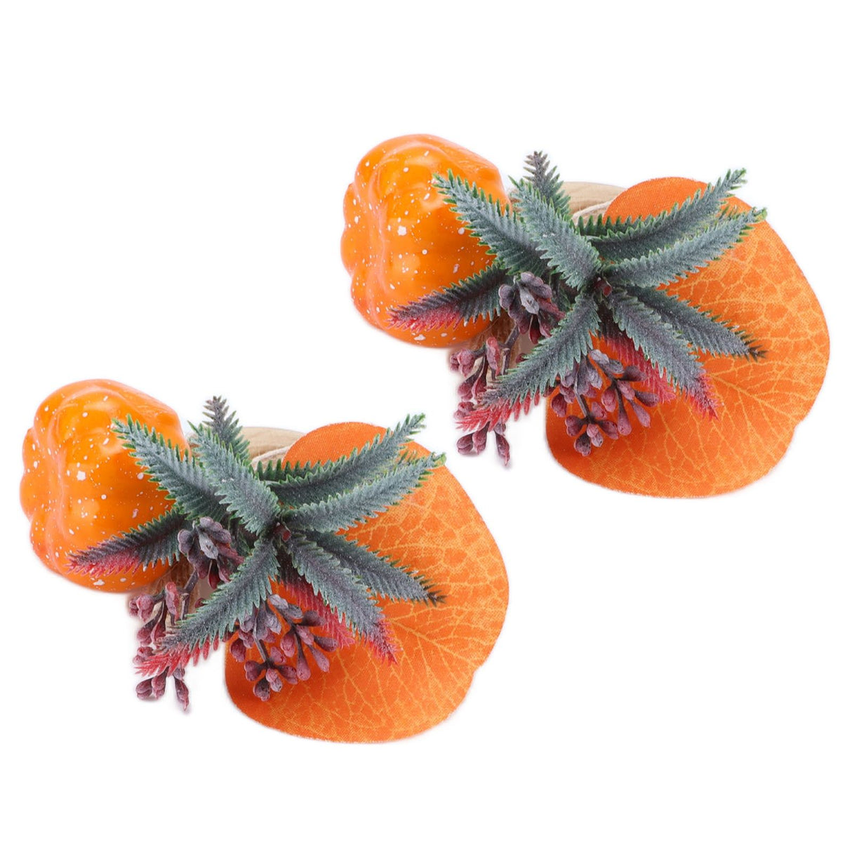2Pcs Innovative Napkin Holder Simulation Napkin Ring for Halloween Thanksgiving Home DecorationPumpkin with Leaves