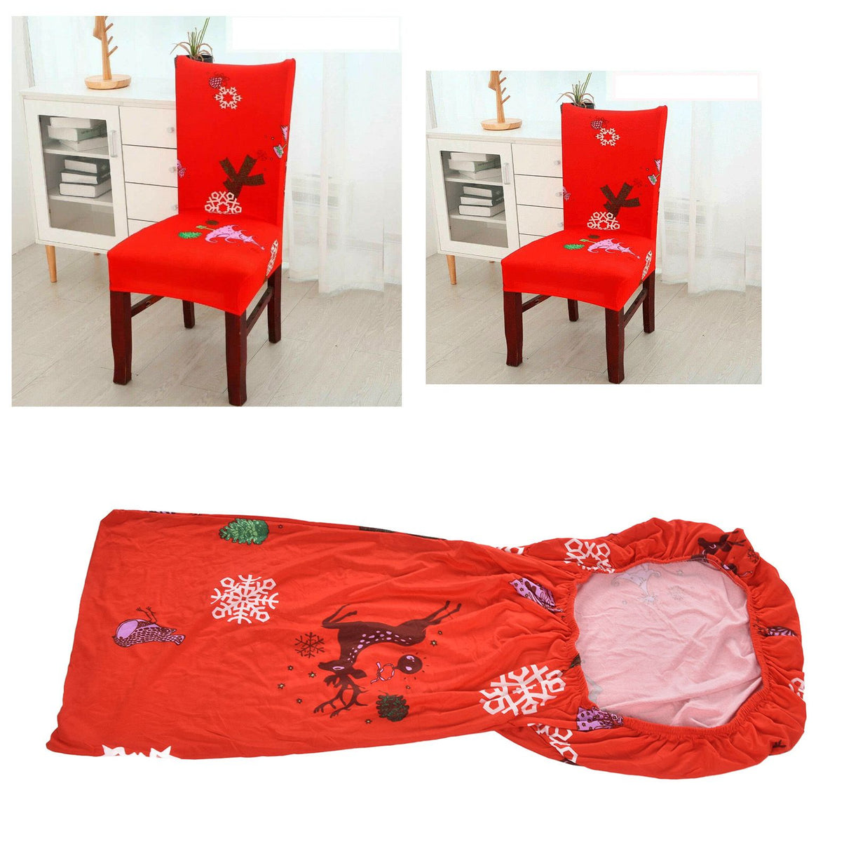 Polyurethane Fiber Christmas Chair Cover Stretchy Anti Folding Stretchable Dining Chair Cover for Party Holiday Home Christmas Snowflakes