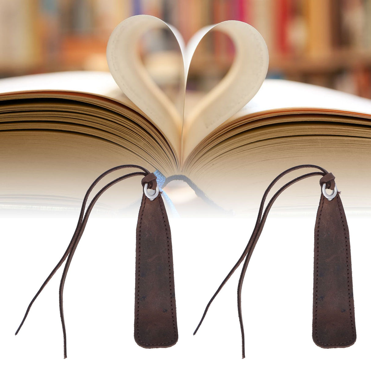 2Pcs Leather Bookmark Retro Book Mark Page Clip Set Kit with Tassel for Kids StudentDark Brown