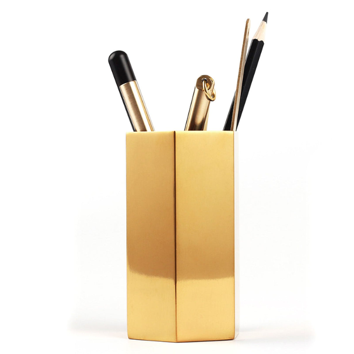 Pen Holder Hex Stainless Steel Gold Electroplating Durable Glossy Corrosion Resistant Wide Application Pencil Holder