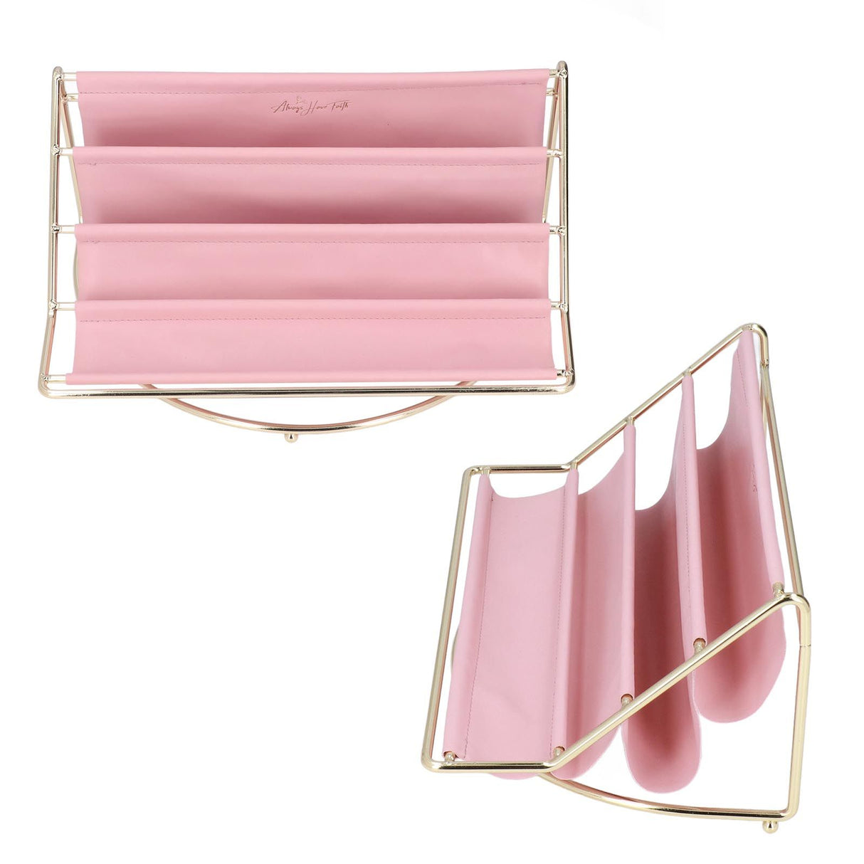 Desk Shelf Organizer Multi Layer Exquisite Premium Metal Leather Durable Stable Wide Application Desktop OrganizerPink
