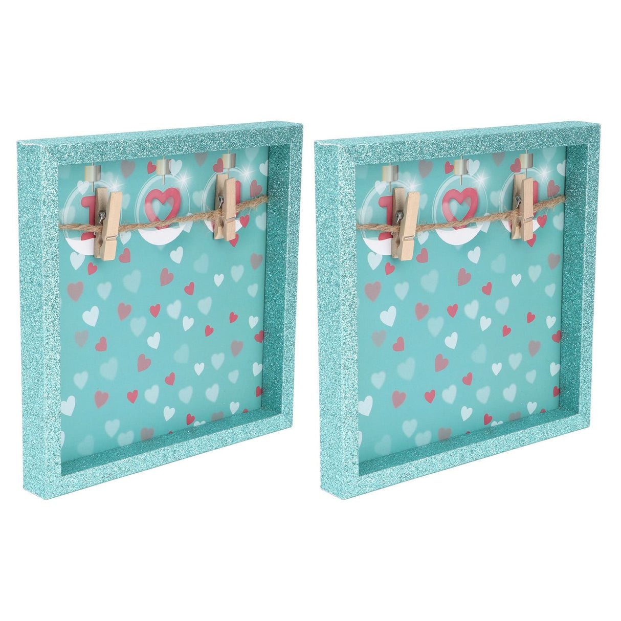 2 Pcs Picture Frames Innovative Wall Mount Photo Display Frames with Wood Clips for Home DecorationGreen Powder Photo Frame