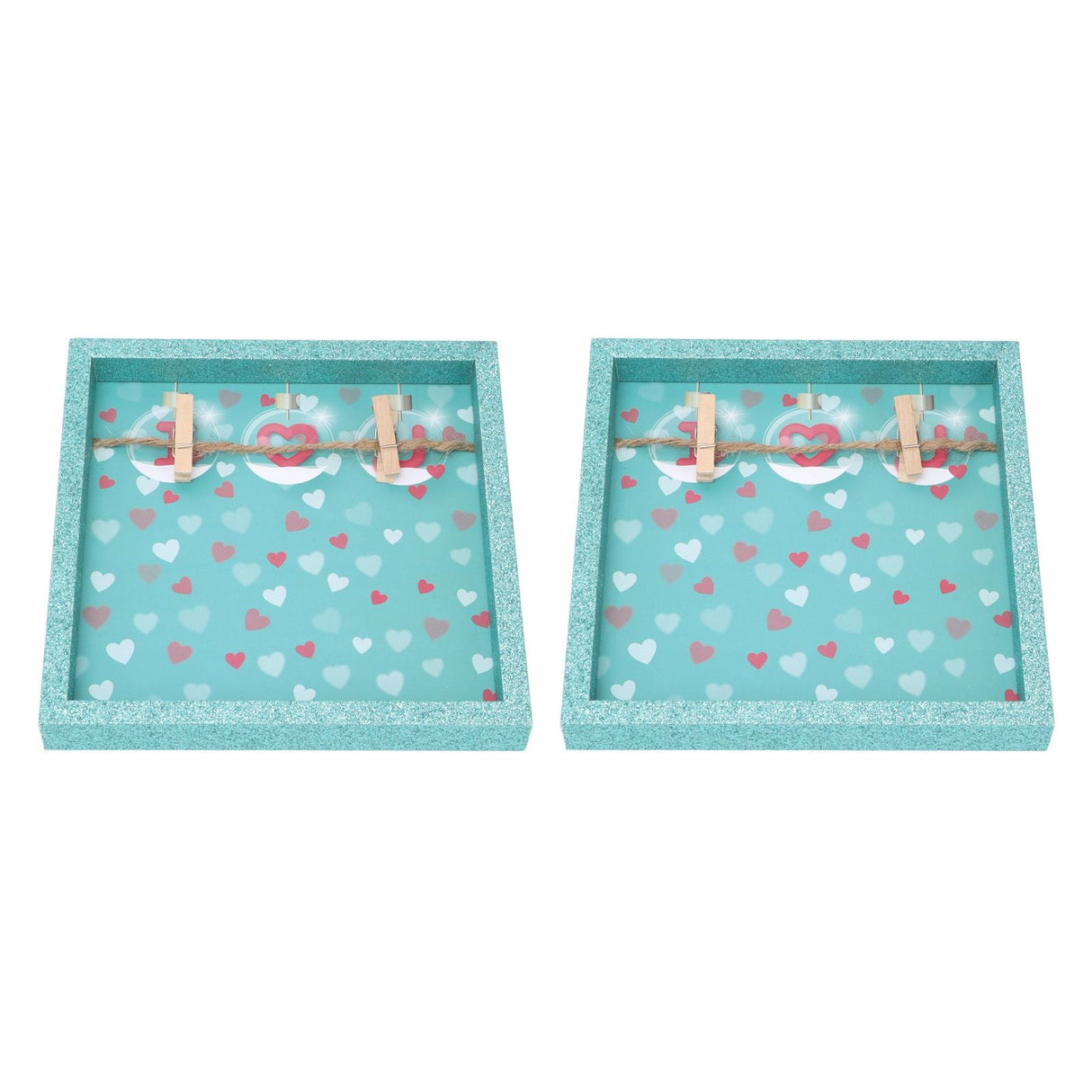 2 Pcs Picture Frames Innovative Wall Mount Photo Display Frames with Wood Clips for Home DecorationGreen Powder Photo Frame