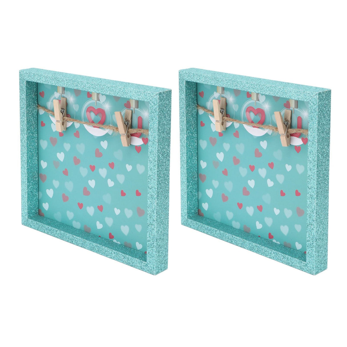 2 Pcs Picture Frames Innovative Wall Mount Photo Display Frames with Wood Clips for Home DecorationGreen Powder Photo Frame