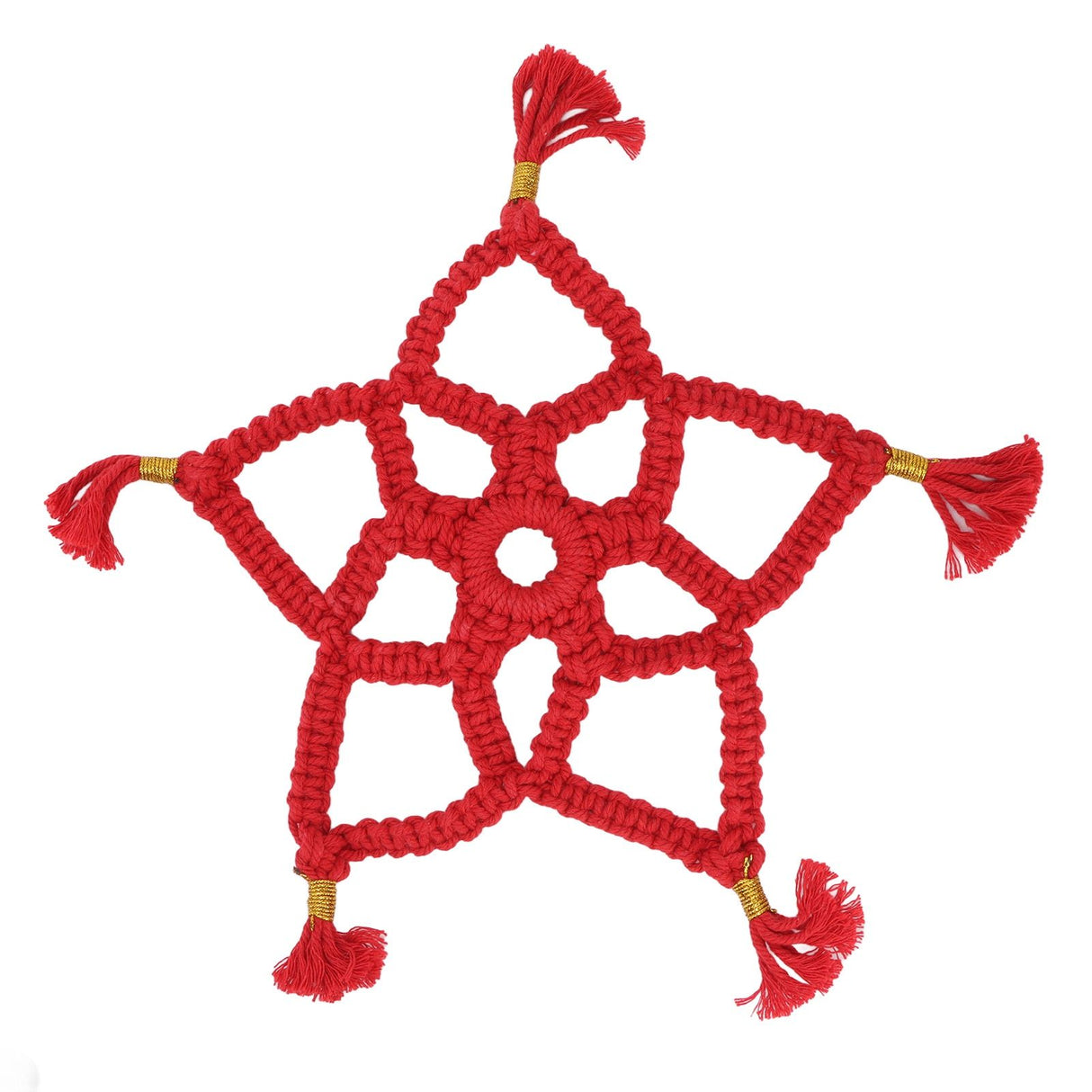 Hand Cotton Woven Hollow Star Ornament Red Five Pointed Star Ornaments Holiday Decoration