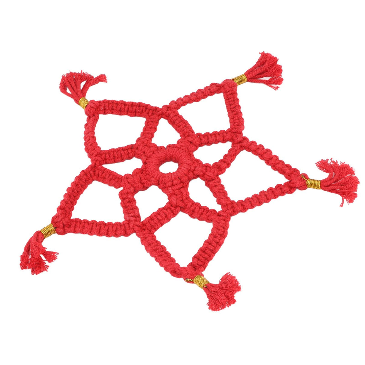 Hand Cotton Woven Hollow Star Ornament Red Five Pointed Star Ornaments Holiday Decoration