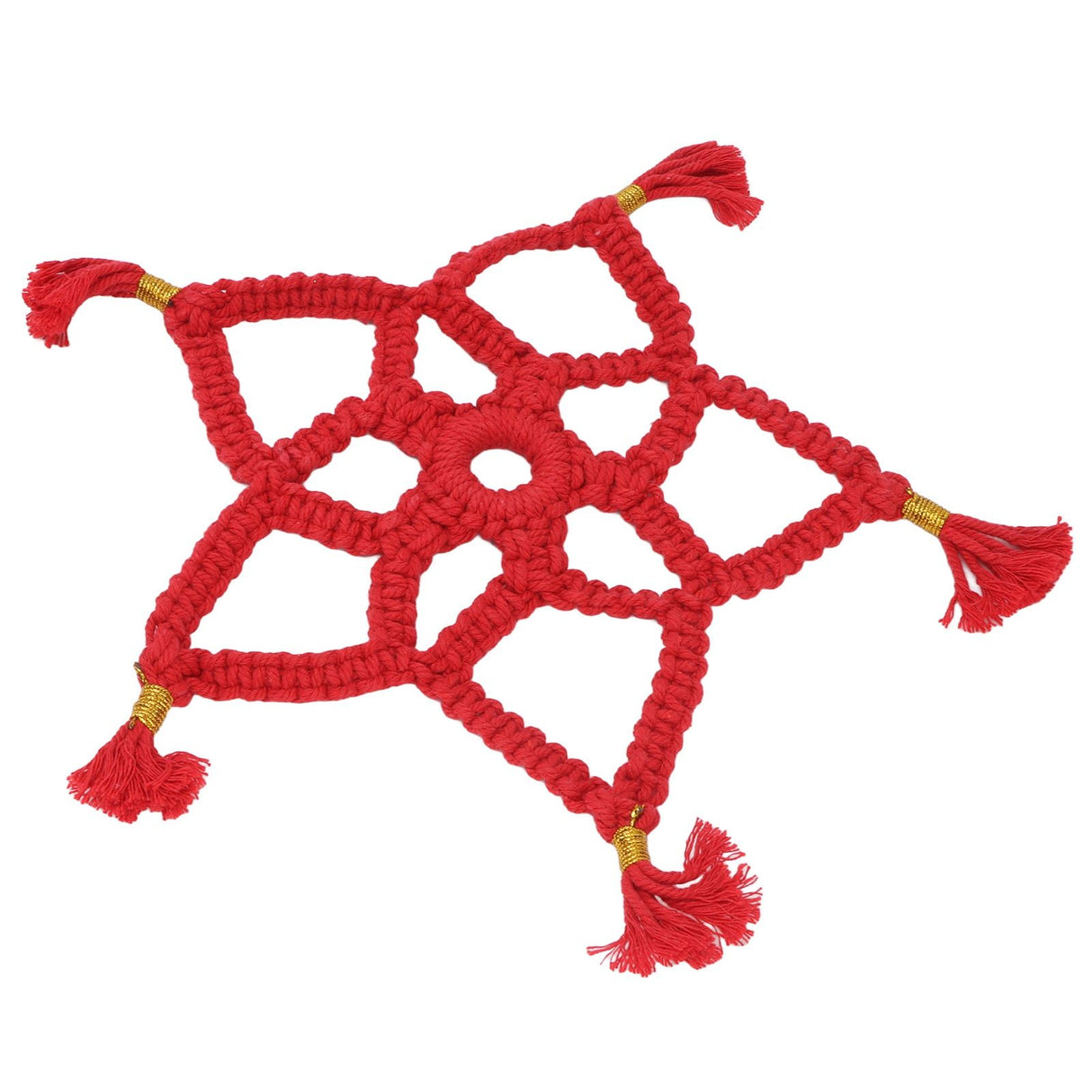 Hand Cotton Woven Hollow Star Ornament Red Five Pointed Star Ornaments Holiday Decoration