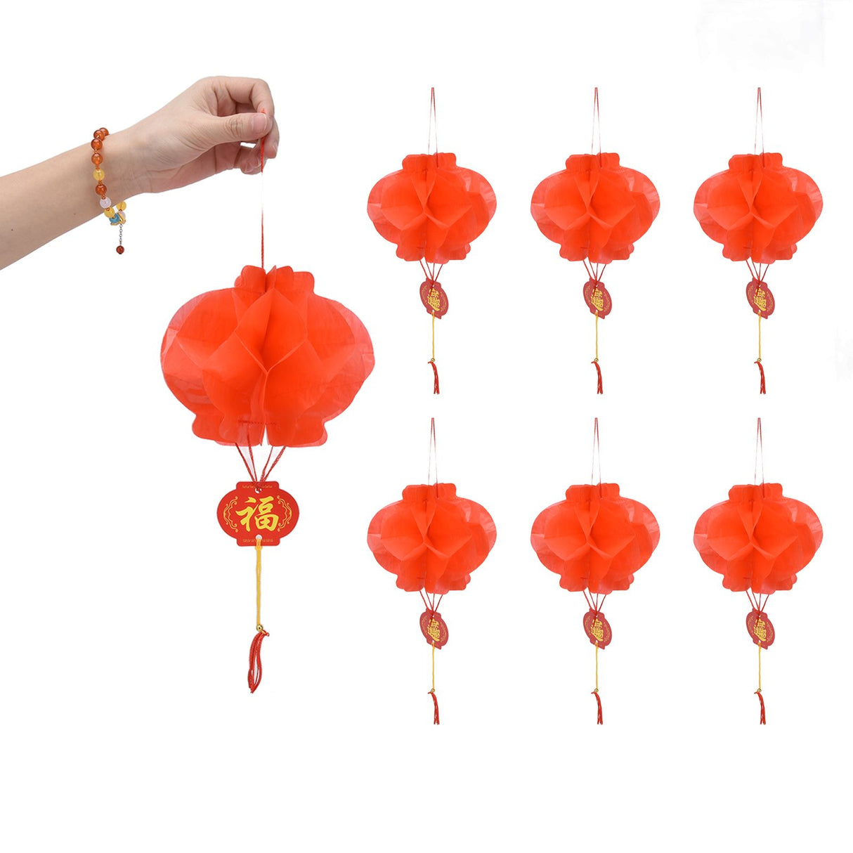 20Pcs Red Paper Chinese Decorative Lantern 15cm Diameter Hanging Ornaments for New Year Festival Wedding