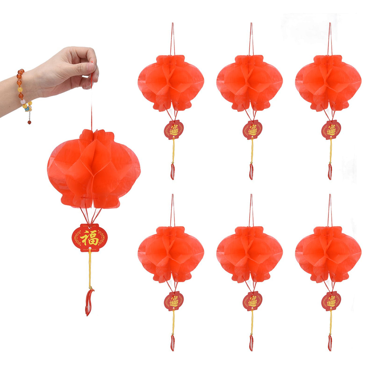 20Pcs Red Paper Chinese Decorative Lantern 15cm Diameter Hanging Ornaments for New Year Festival Wedding