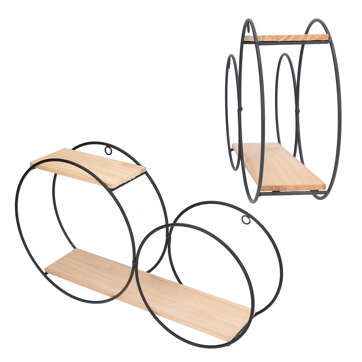 Round Shelf Firmly Welded Dual Use Strong Load Bearing Capacity Circle Metal Wood Wall Shelves for Bedroom Tea House