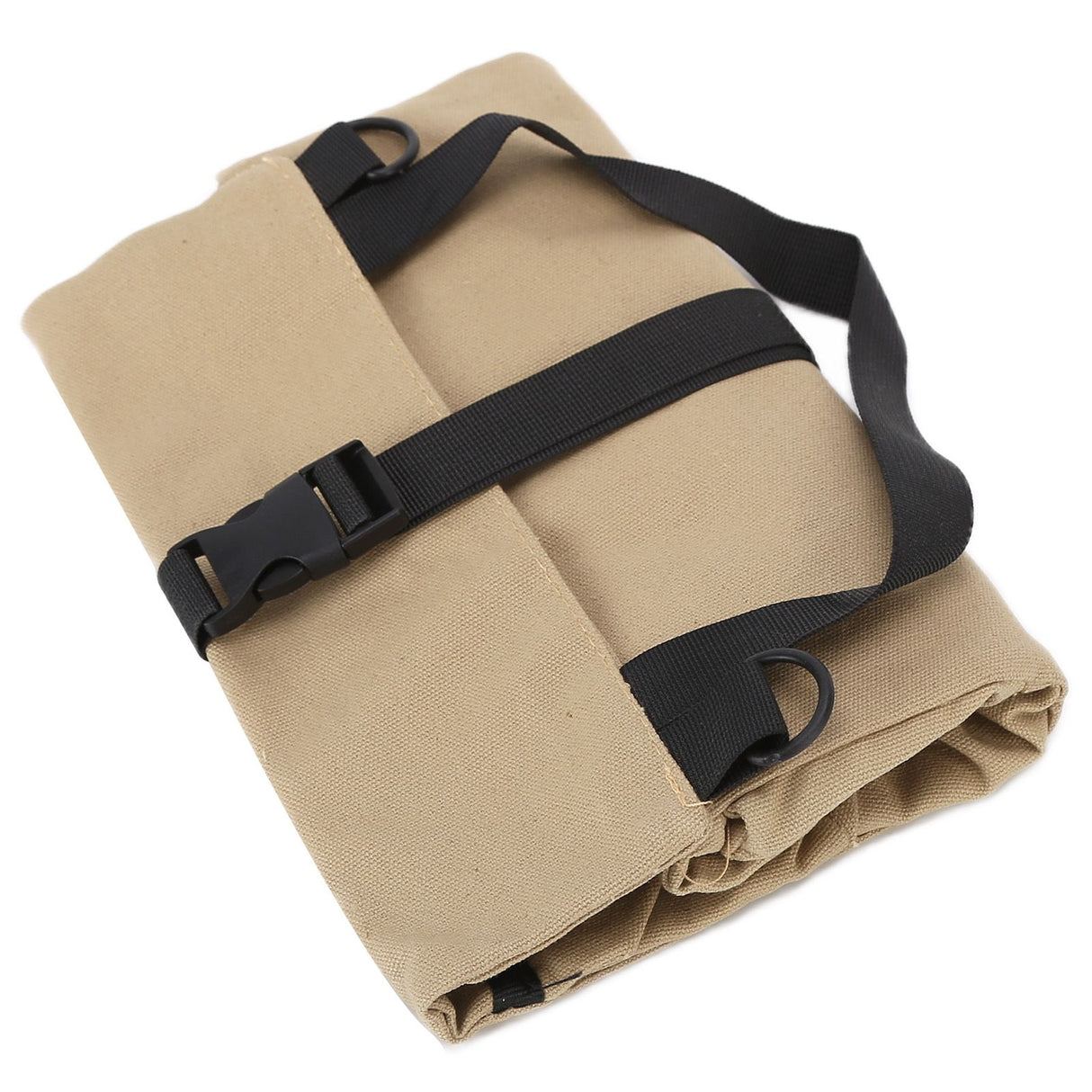 Tool Storage Bag Canvas Foldable Zipper Design Lightweight and Durable High Capacity Tool Roll Up Bag with StrapsKhaki