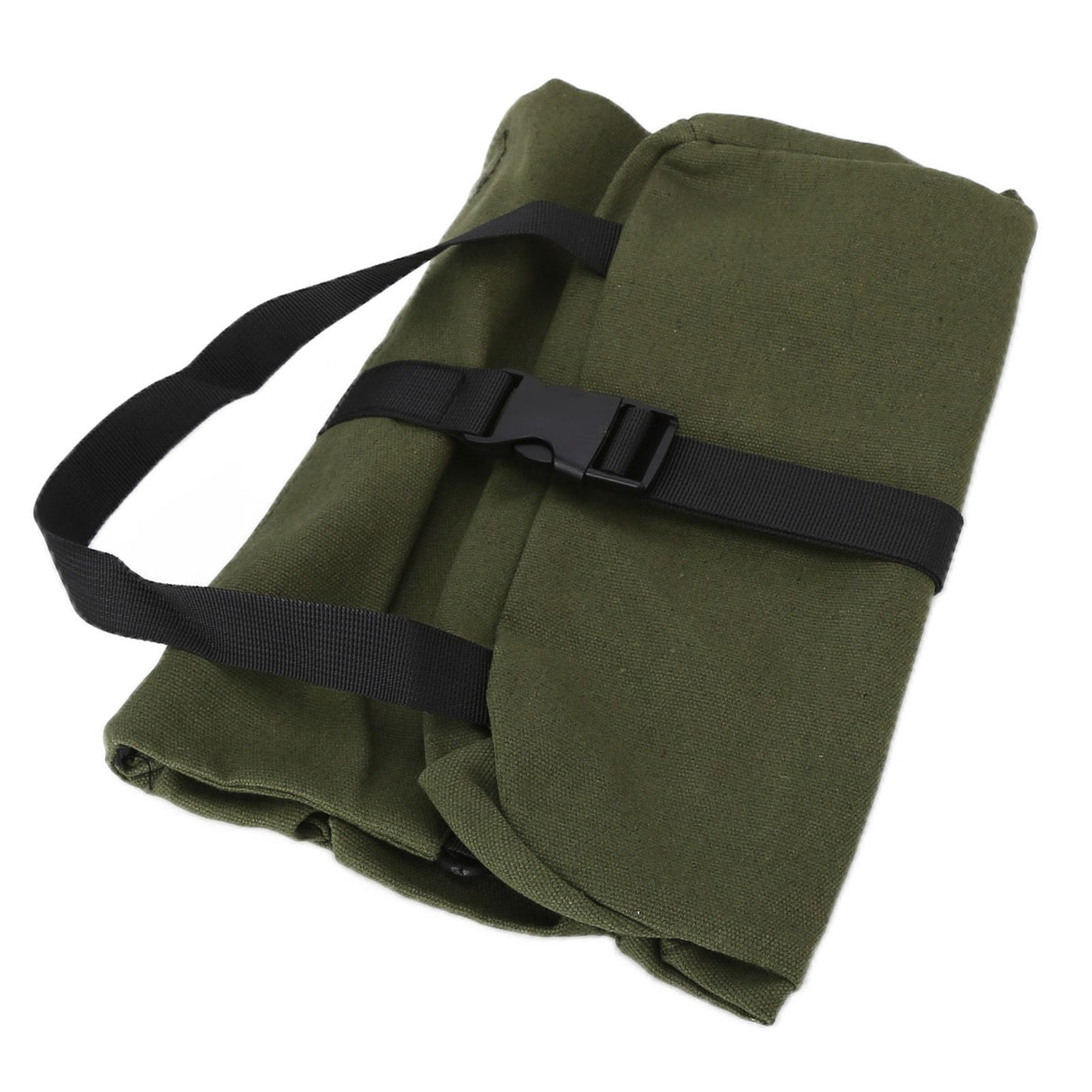 Tool Storage Bag Canvas Foldable Zipper Design Lightweight and Durable High Capacity Tool Roll Up Bag with StrapsGreen