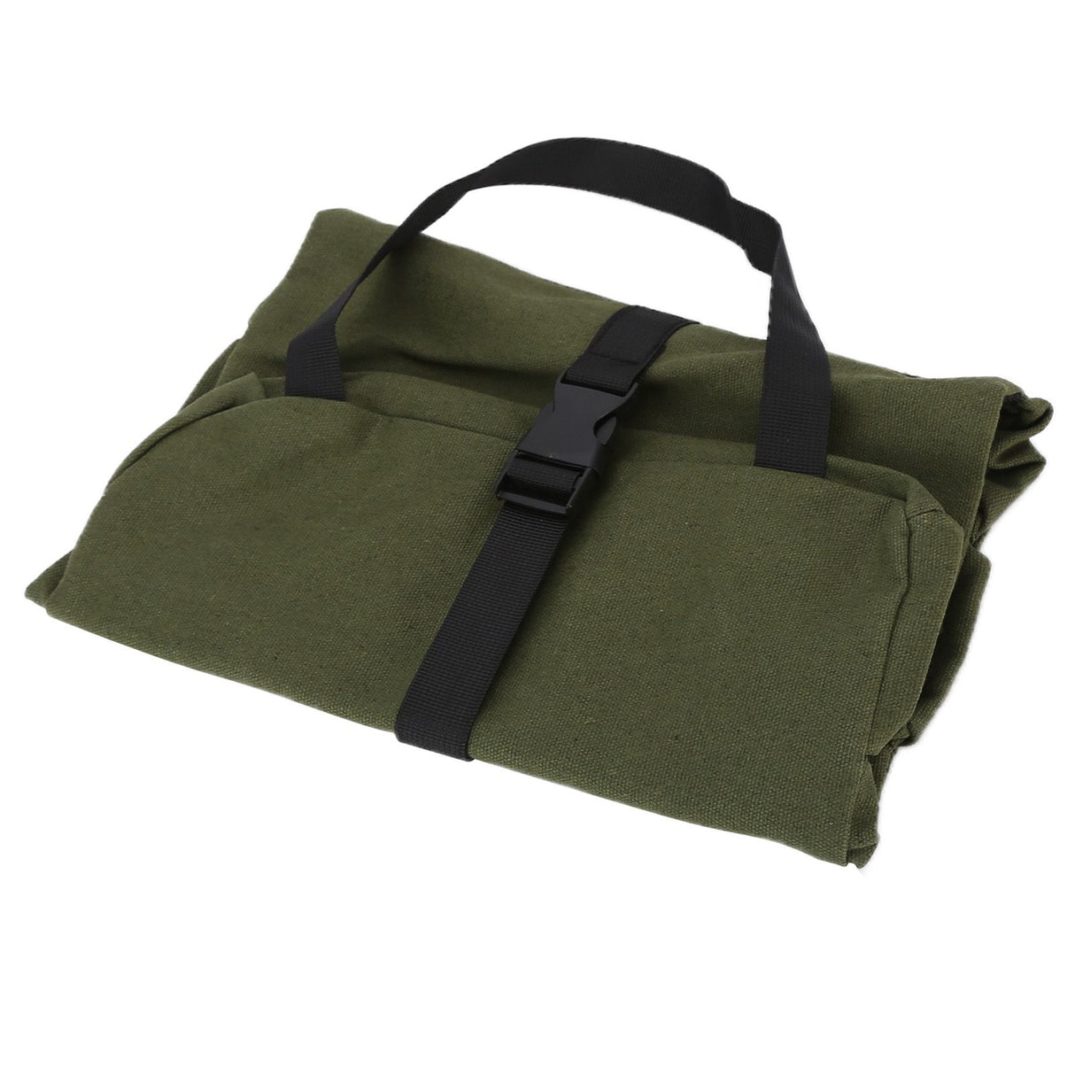 Tool Storage Bag Canvas Foldable Zipper Design Lightweight and Durable High Capacity Tool Roll Up Bag with StrapsGreen