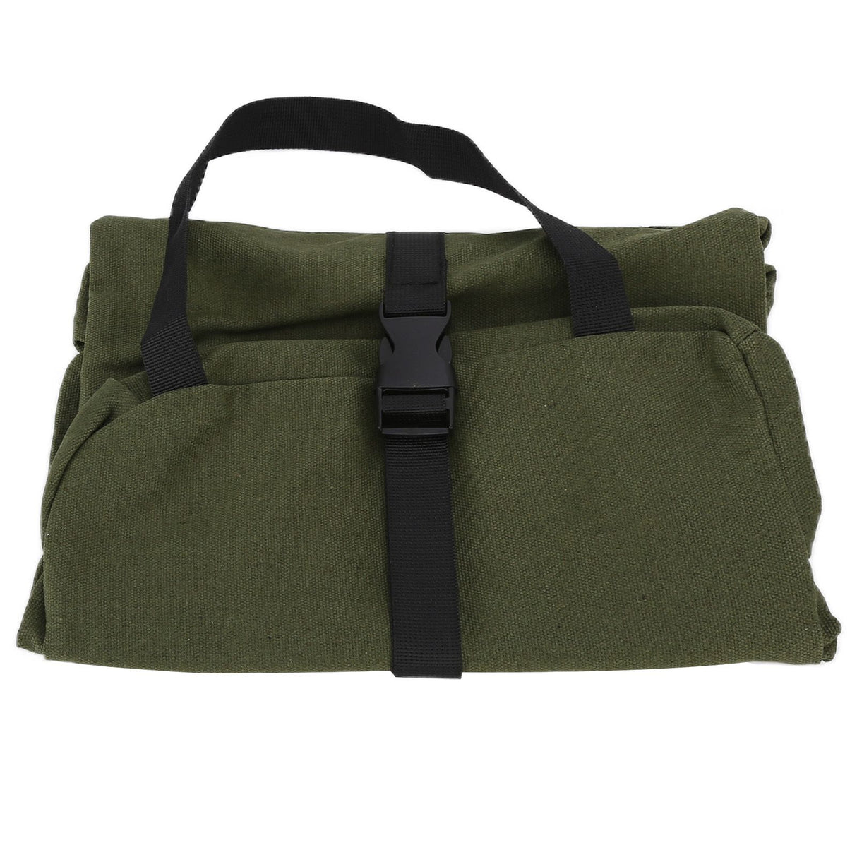 Tool Storage Bag Canvas Foldable Zipper Design Lightweight and Durable High Capacity Tool Roll Up Bag with StrapsGreen