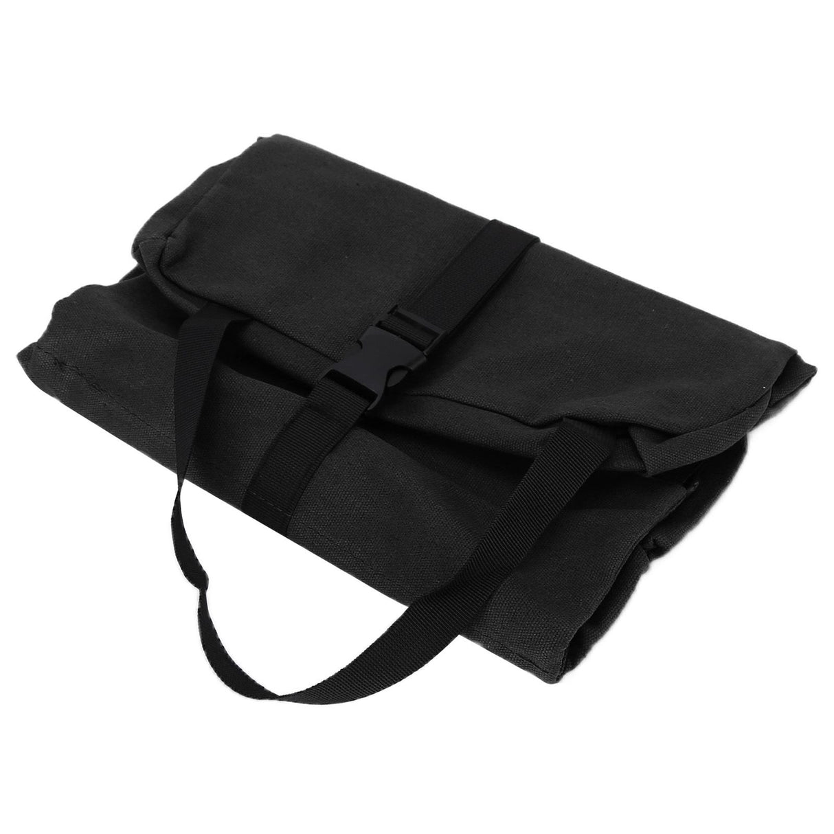 Tool Storage Bag Canvas Foldable Zipper Design Lightweight and Durable High Capacity Tool Roll Up Bag with StrapsBlack