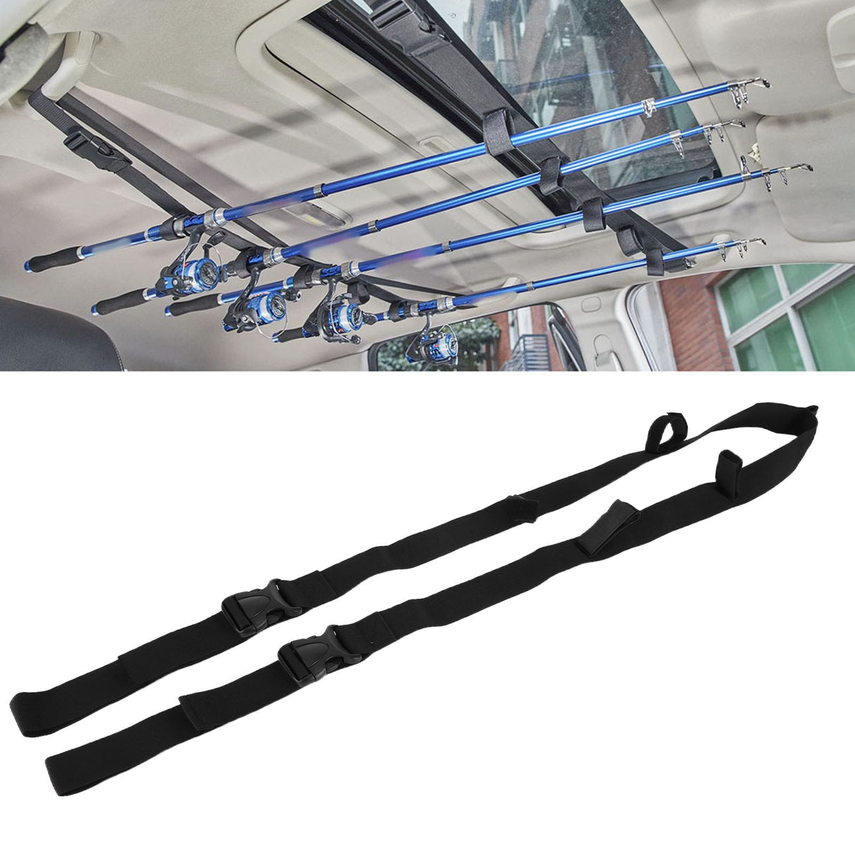 Vehicle‑Mounted Fishing Rod Holder Carrier 5 Hole Pole Rack Belt Strap Fishing Tackle AccessoriesBlack 5 Hole 140‑200cm