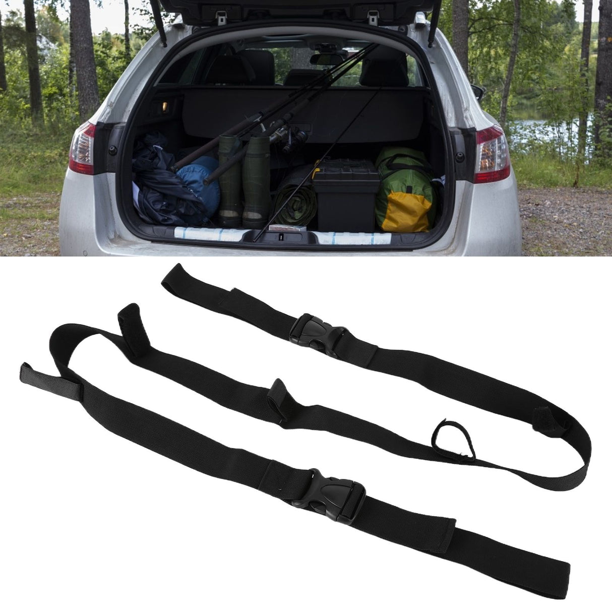 Vehicle‑Mounted Fishing Rod Holder Carrier 5 Hole Pole Rack Belt Strap Fishing Tackle AccessoriesBlack 5 Hole 140‑200cm