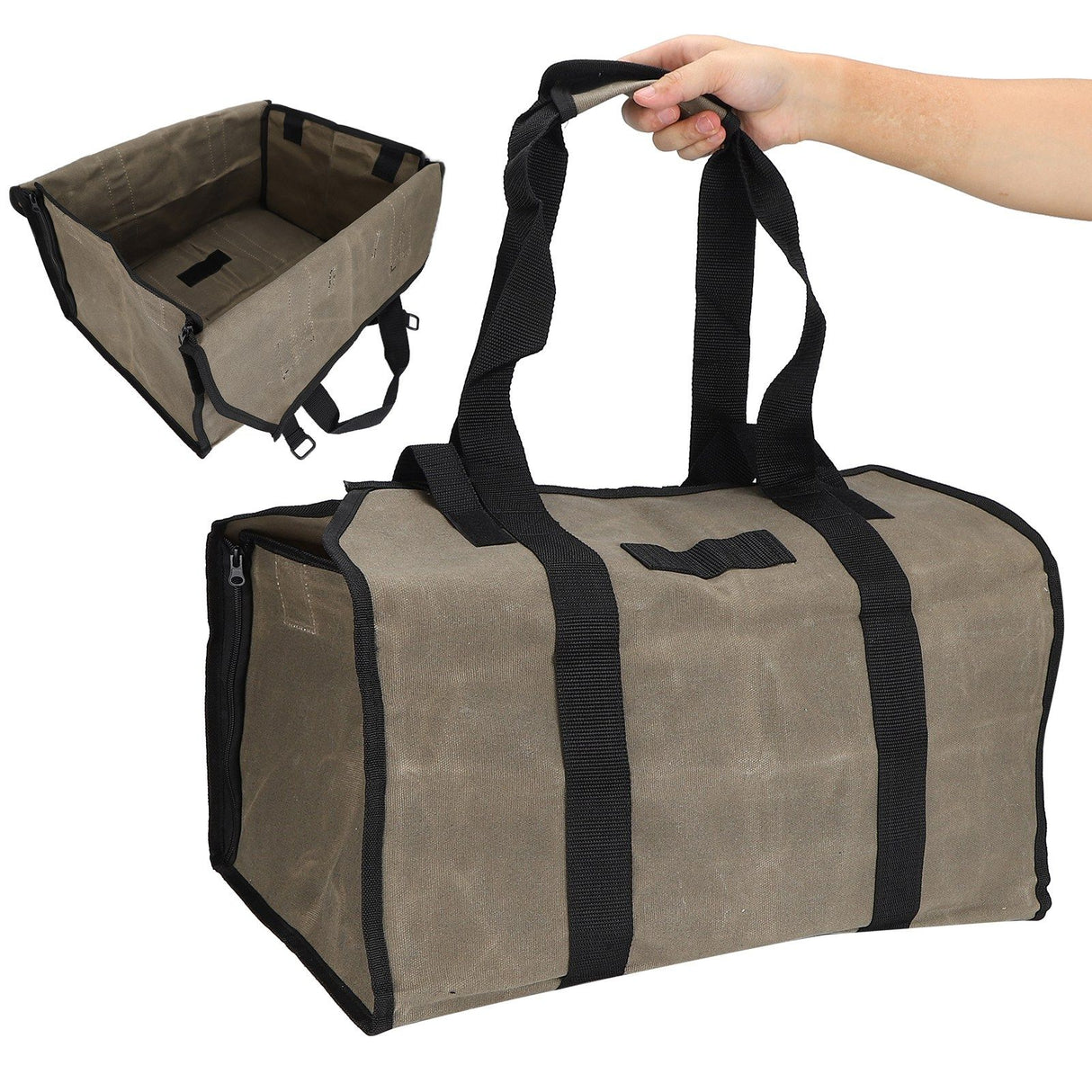 Log Carry Bag Waterproof Dual Use Portable Wet Wax Canvas Firewood Carrier Tote Bag for Logging