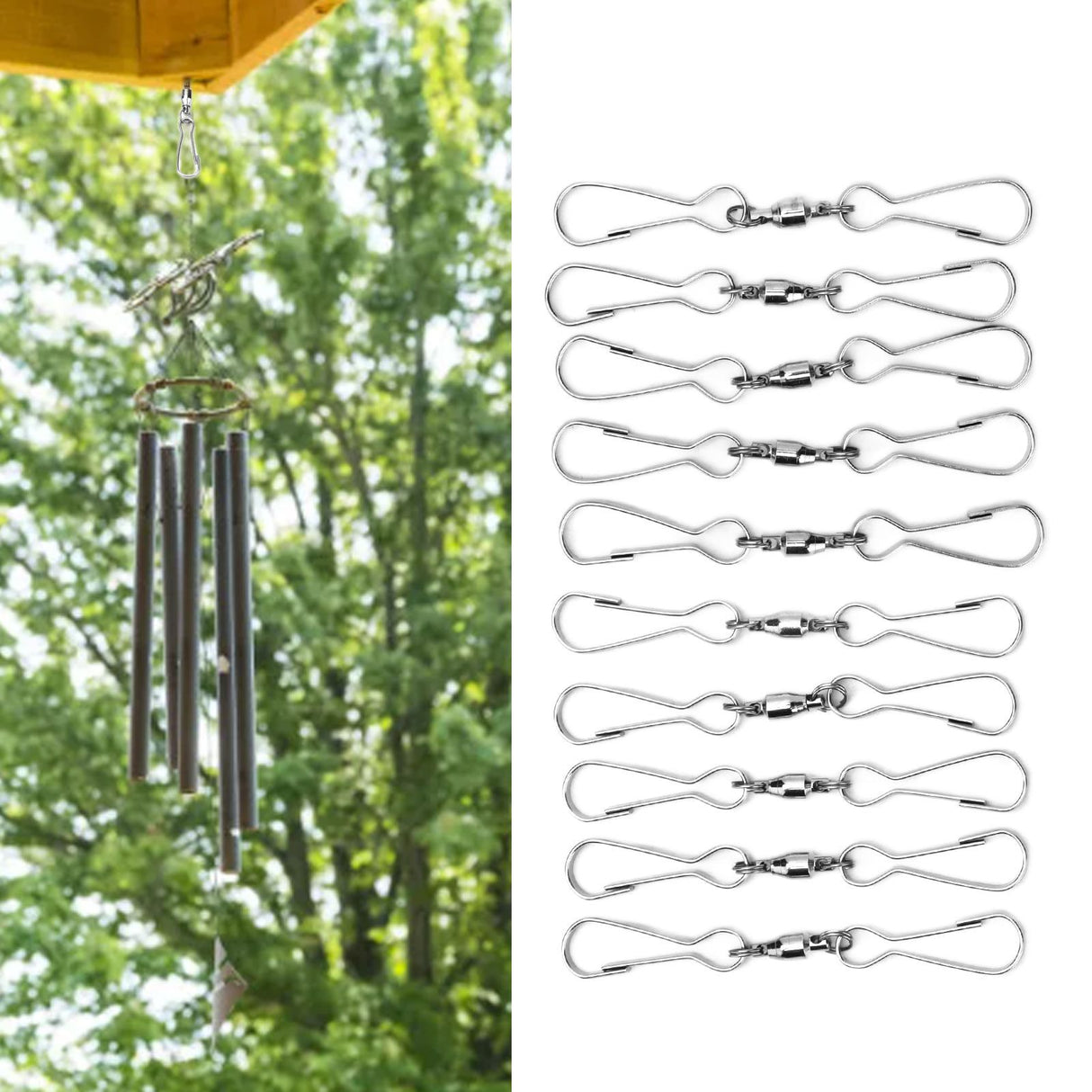 10pcs Hanging Hook Stainless Steel 360° Rotating Hook for Bird Feeder Wind Chimes8.2cm