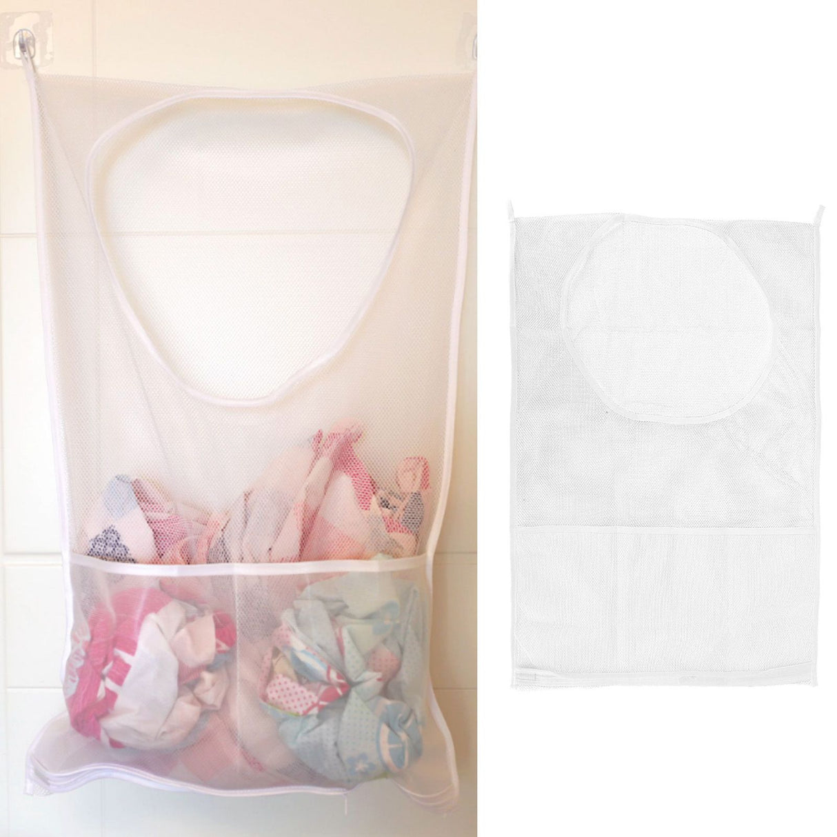 White Thickened Laundry Storage Bag WallMounted Toys Net Bag for Bathroom Laundry(with Grid )