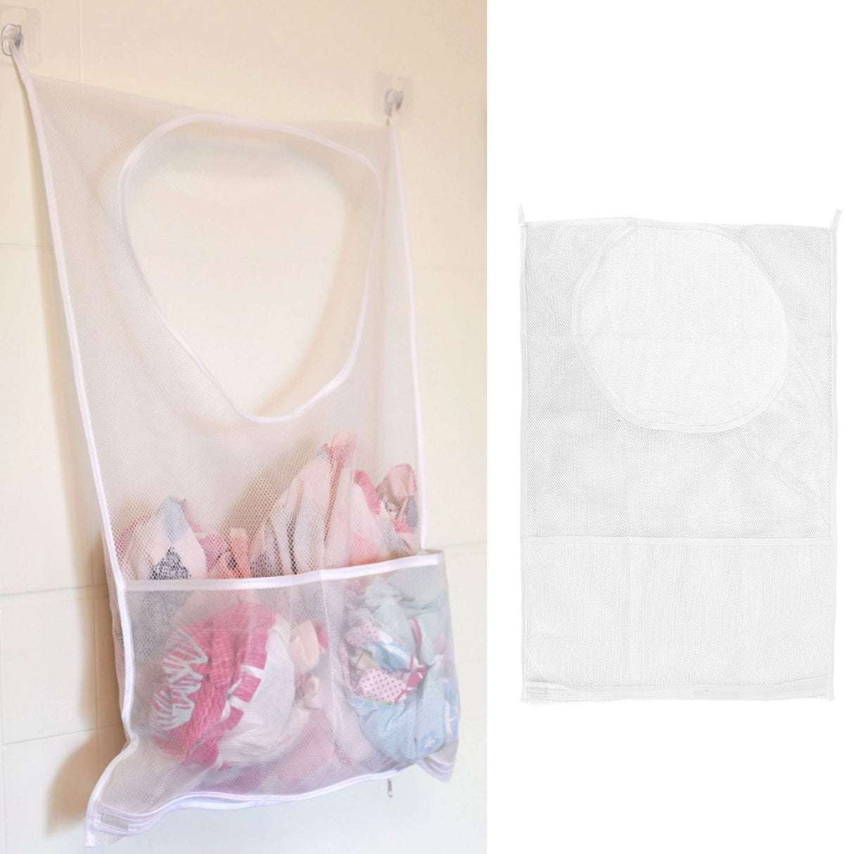 White Thickened Laundry Storage Bag WallMounted Toys Net Bag for Bathroom Laundry(with Grid )