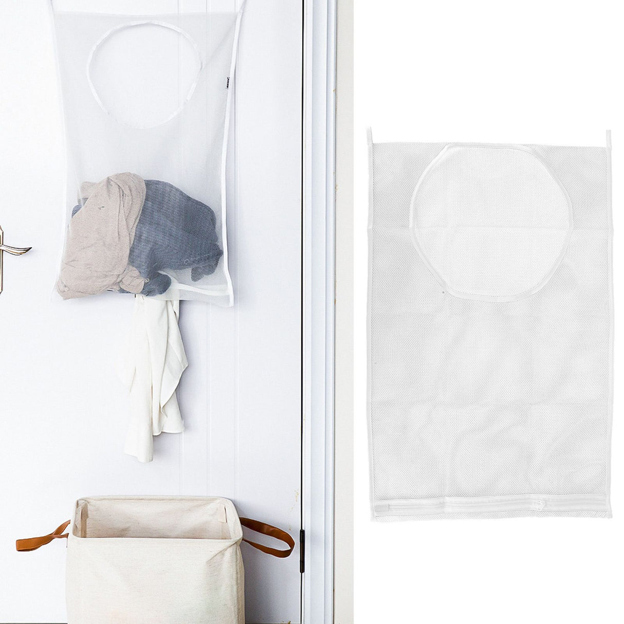 White Thickened Laundry Storage Bag WallMounted Toys Net Bag for Bathroom Laundry(Without Grid )