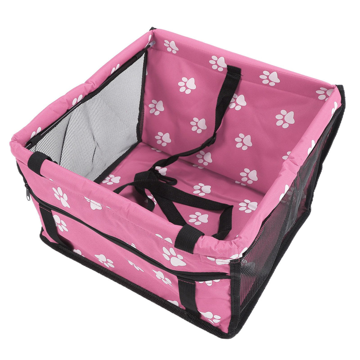 Bear Paw Pattern Pet Carrier Cage Washable Pet Car Travel Safety Seat with Support RodPink