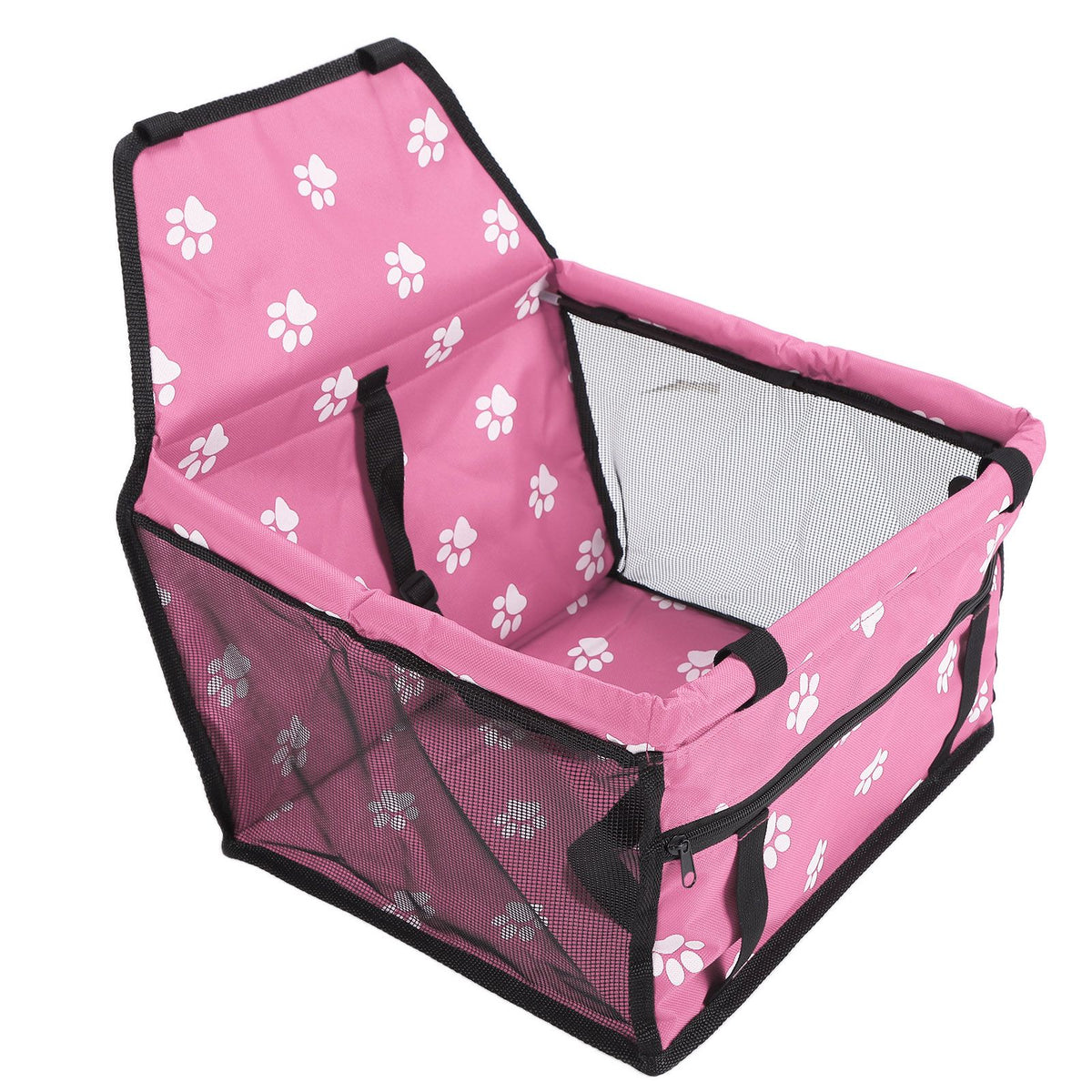 Bear Paw Pattern Pet Carrier Cage Washable Pet Car Travel Safety Seat with Support RodPink