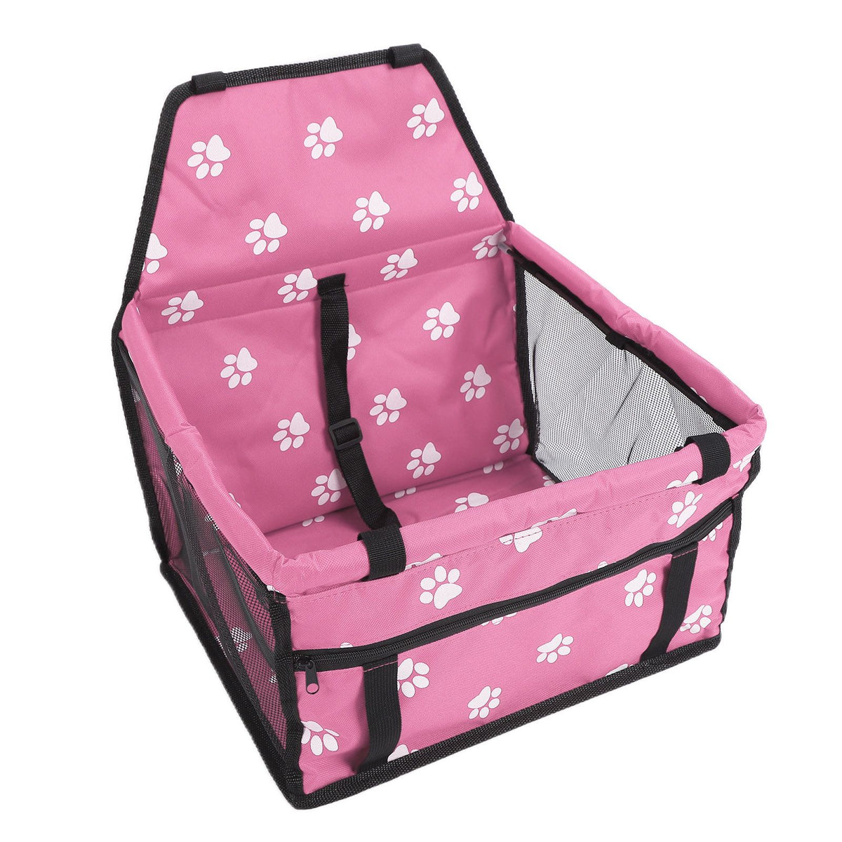 Bear Paw Pattern Pet Carrier Cage Washable Pet Car Travel Safety Seat with Support RodPink