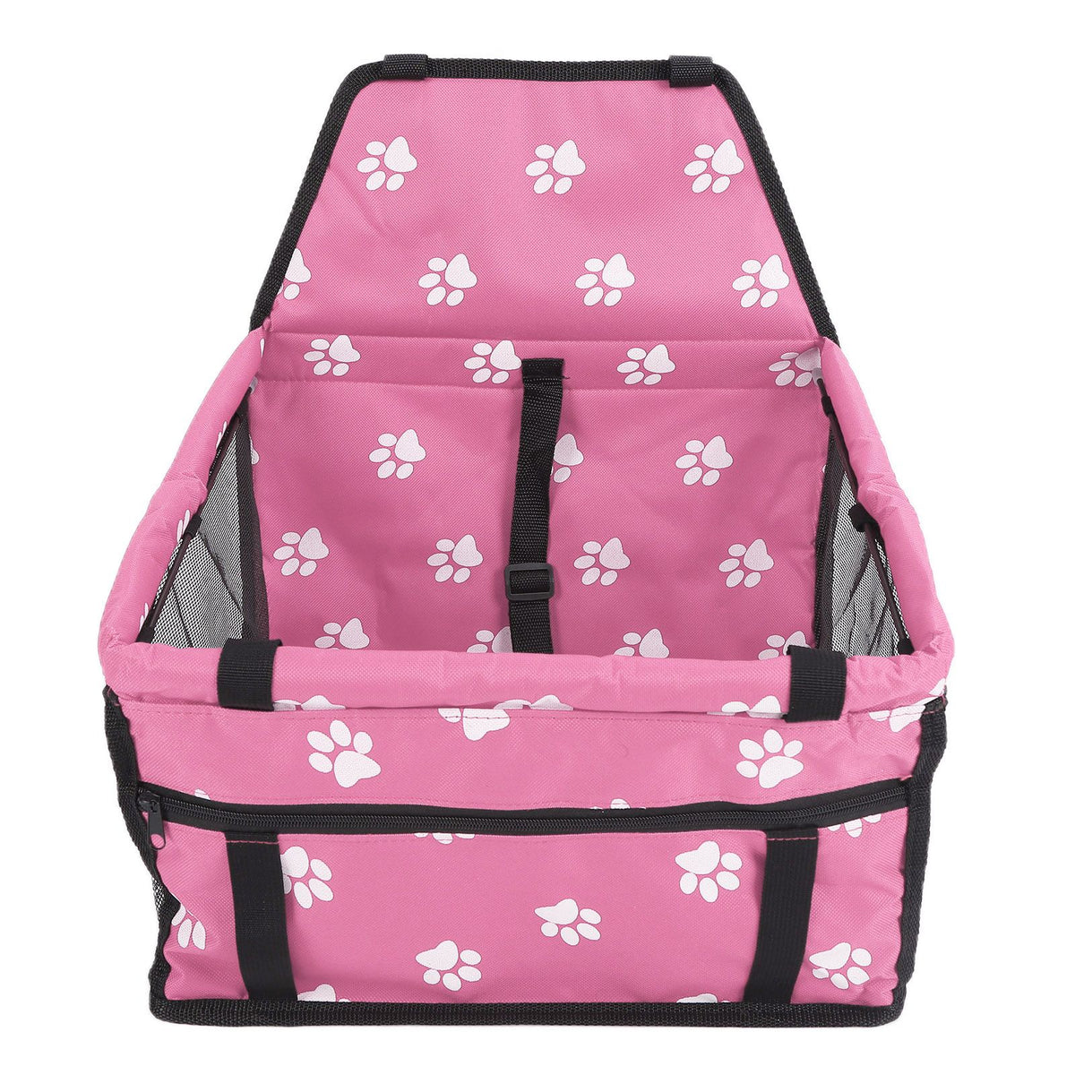 Bear Paw Pattern Pet Carrier Cage Washable Pet Car Travel Safety Seat with Support RodPink