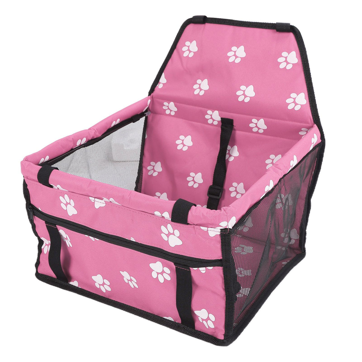 Bear Paw Pattern Pet Carrier Cage Washable Pet Car Travel Safety Seat with Support RodPink
