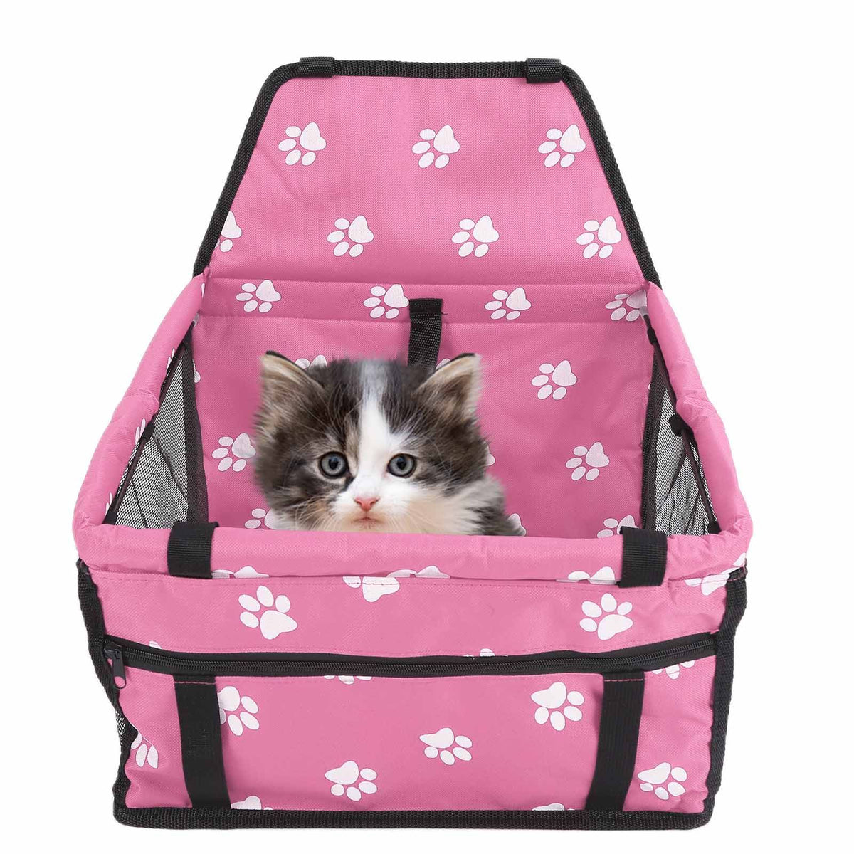 Bear Paw Pattern Pet Carrier Cage Washable Pet Car Travel Safety Seat with Support RodPink