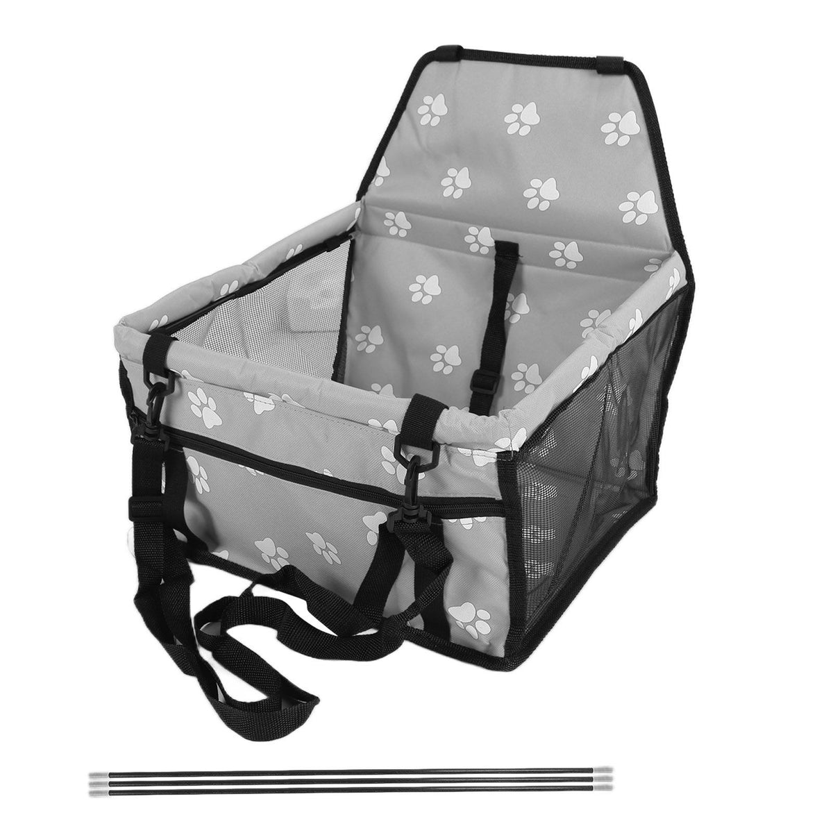 Bear Paw Pattern Pet Carrier Cage Washable Pet Car Travel Safety Seat with Support RodGray