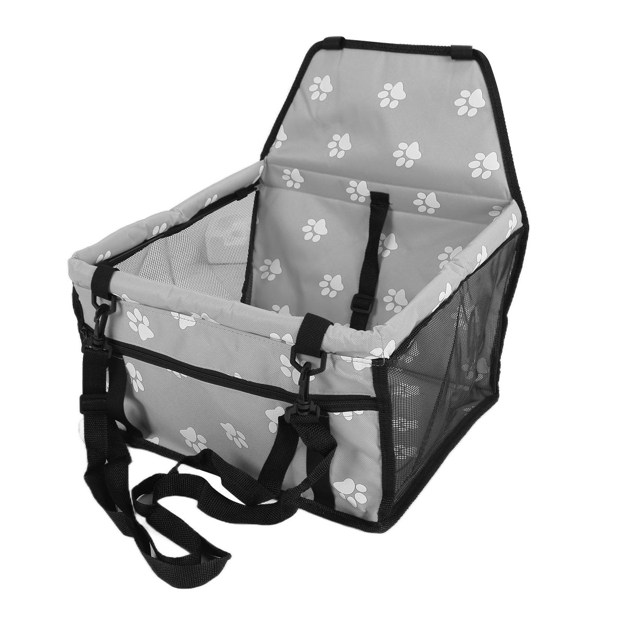 Bear Paw Pattern Pet Carrier Cage Washable Pet Car Travel Safety Seat with Support RodGray