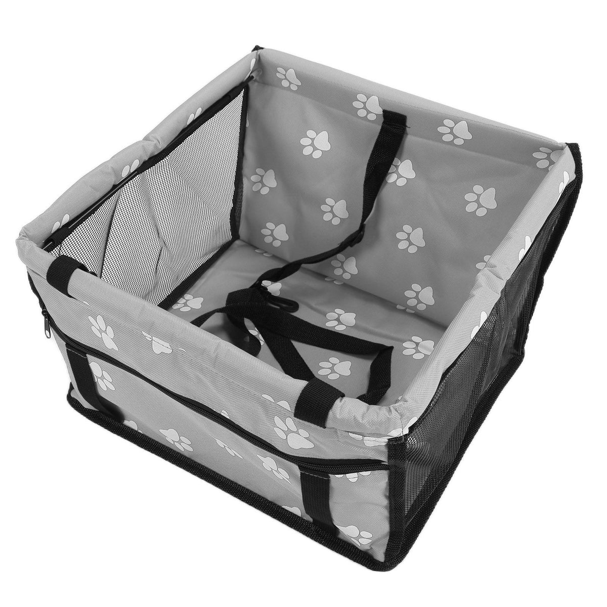 Bear Paw Pattern Pet Carrier Cage Washable Pet Car Travel Safety Seat with Support RodGray