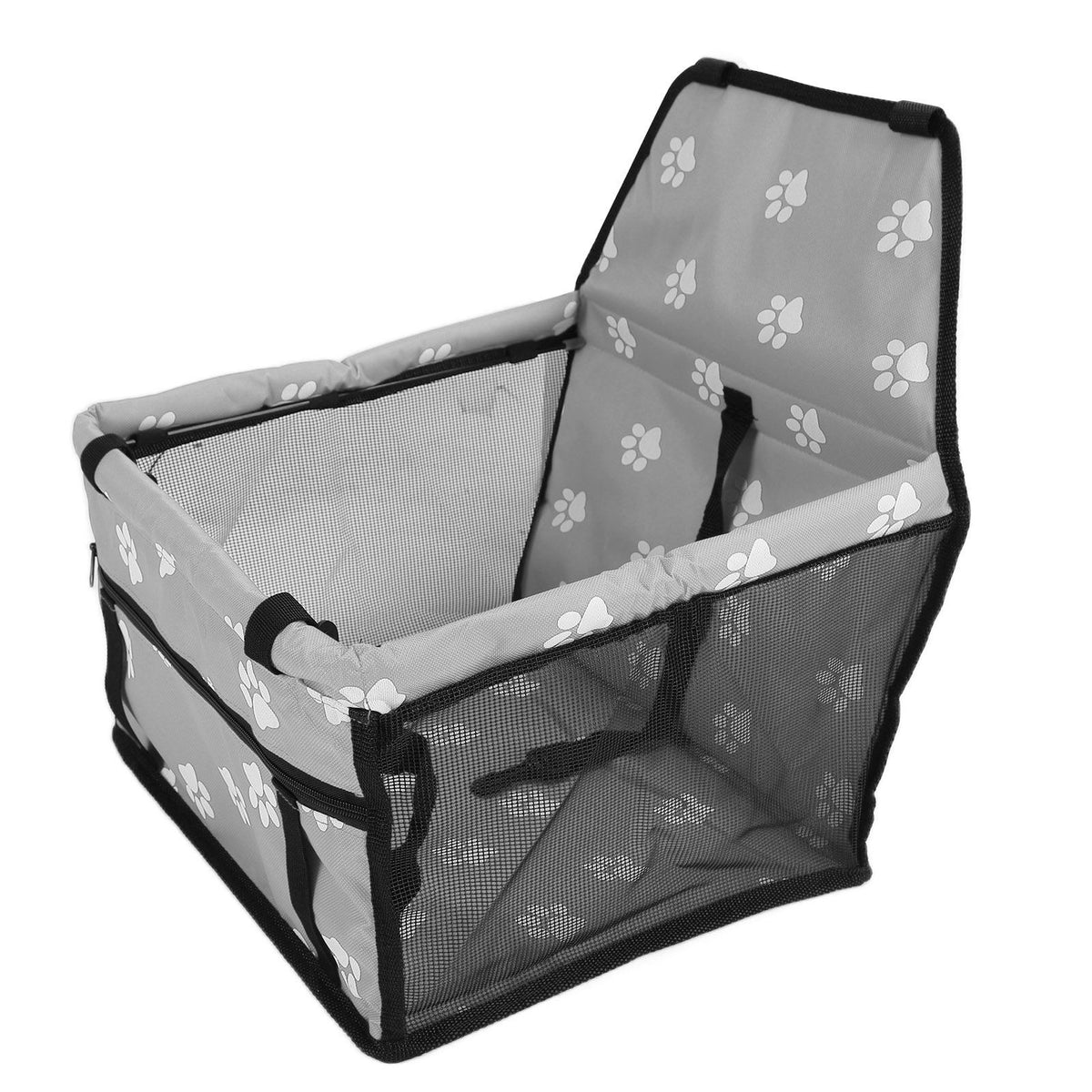 Bear Paw Pattern Pet Carrier Cage Washable Pet Car Travel Safety Seat with Support RodGray