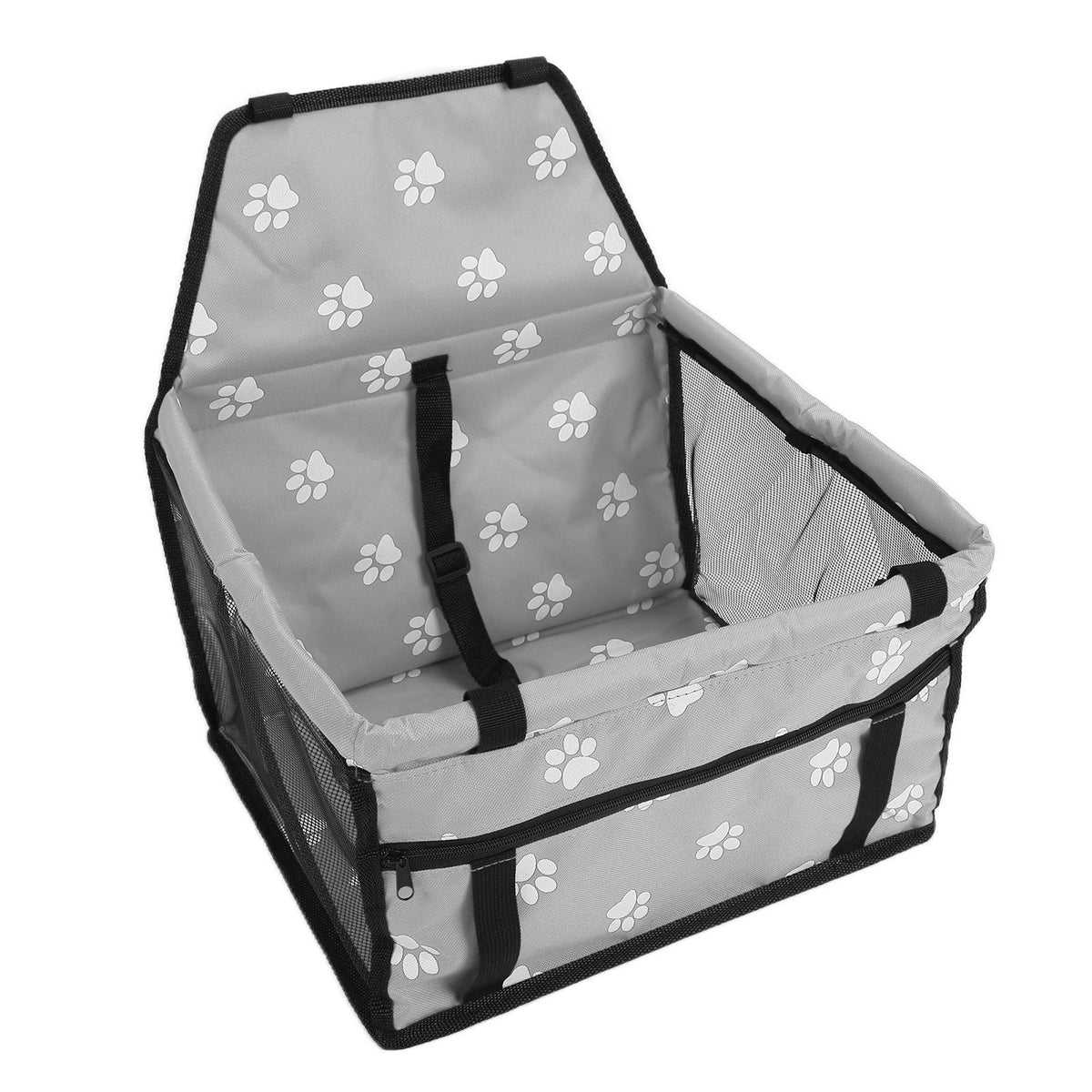 Bear Paw Pattern Pet Carrier Cage Washable Pet Car Travel Safety Seat with Support RodGray
